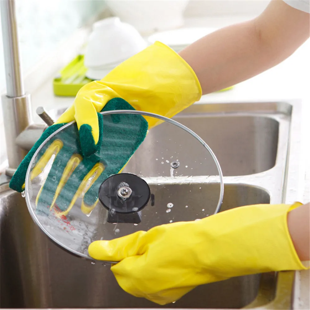1 пара латексные кухонные чистящий посудомоечный перчатки многоразовая губка для скраба блюдо моющиеся перчатки с чистящей прокладкой Домашние Чистящие Инструменты