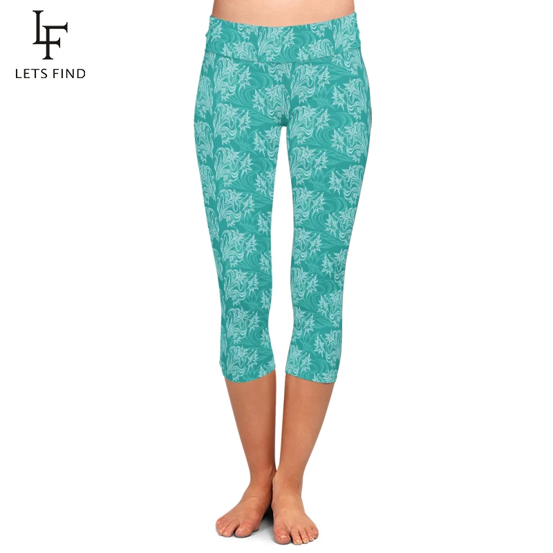 High Quality Women Capri Leggings High Waist Printing Pants 220gsm Double Side Brushed Milk Silk Turquoise Casual Leggings High Quality Women Capri Leggings High Waist Printing Pants 220gsm Double Side Brushed Milk Silk Turquoise Casual Leggings