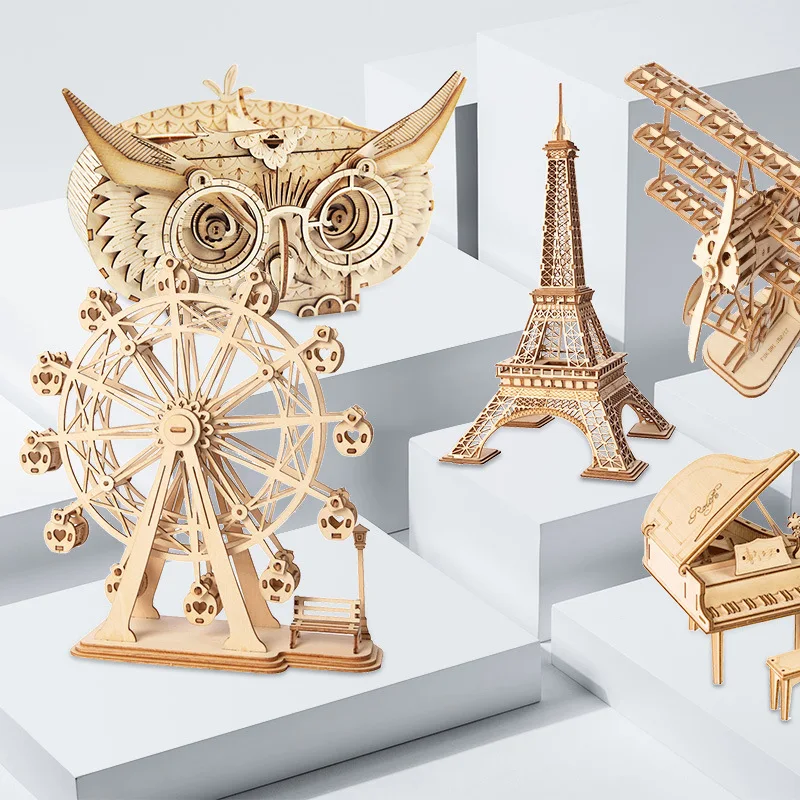 DIY 3D деревянные животные строительные головоломки игра в сборке игрушка подарок для детей и взрослых модель наборы колесо обозрения фортепиано самолет игрушка для рисования
