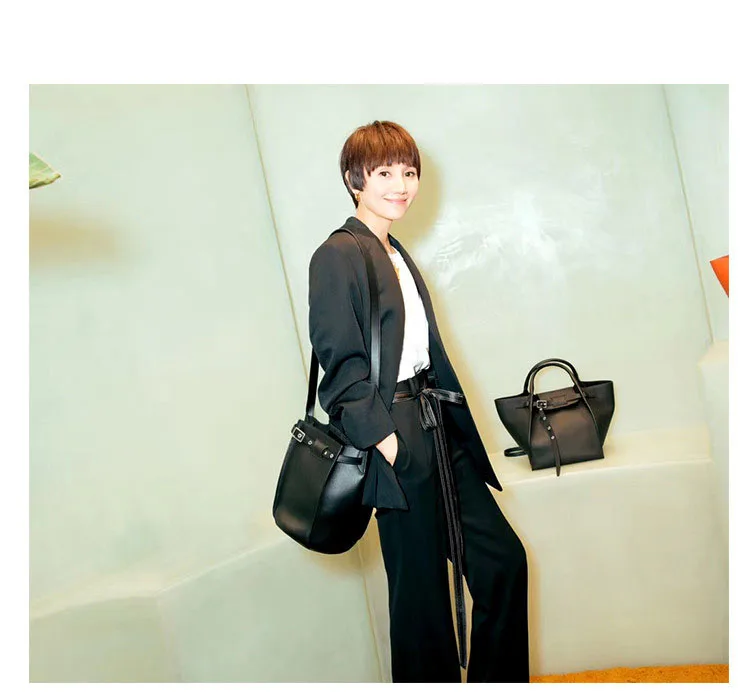 Fashion luxury brand star with the Genuine Leather bucket bag simple soft surface buckle belt decoration women messenger bags