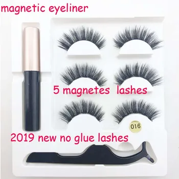 

2019 No glue eyelashes 5 Magnet Eyelash Magnetic False Eyelashes Magnetic Liquid Eyeliner With Magnetic False Eyeashes