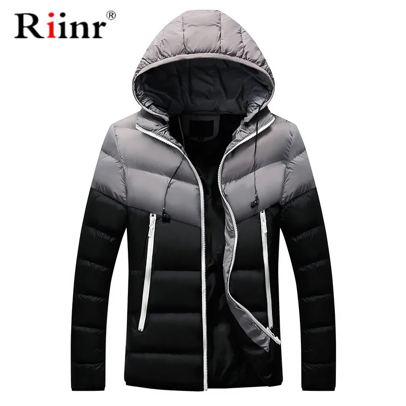Riinr Men Winter Parka Jacket 2019 Men's Fashion Brand Simple Patch Work Hooded Outwear Male Casual Comfortable Parkas | Мужская
