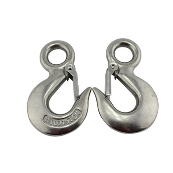 

Heavy Duty Stainless Eye Hoist Crane Hook Lifting Safe Load Limit 0.75T Marine 320A Grade Snap Latched Hoist Cargo Hook 5pcs
