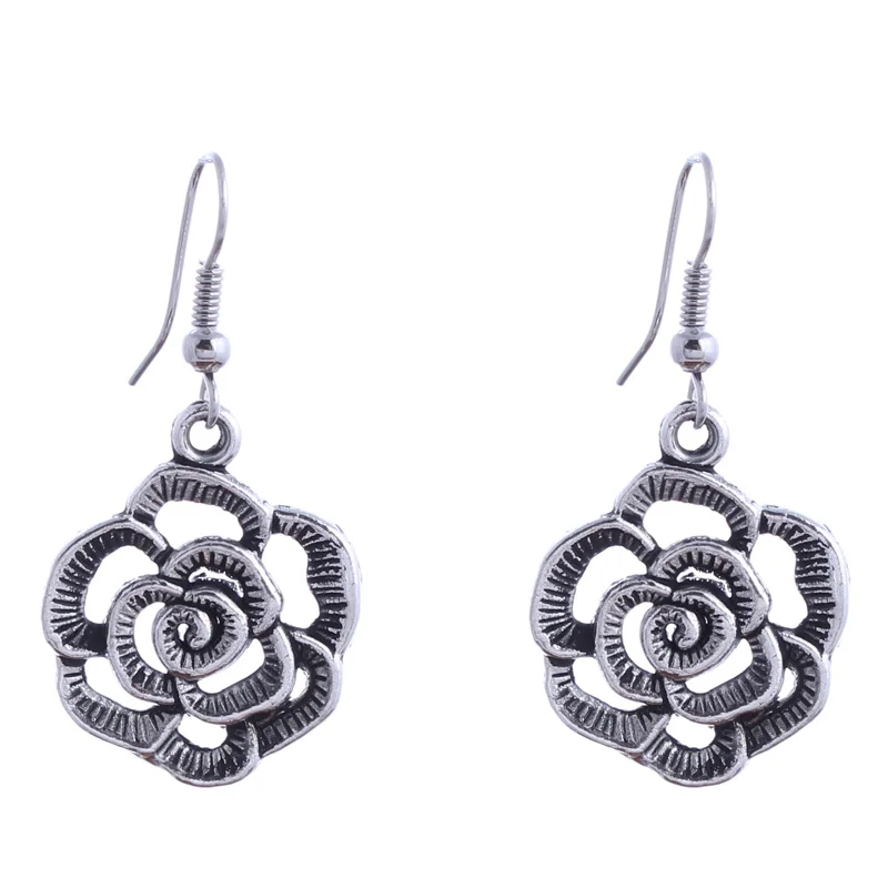 

Statement Bohemian Vintage Ethnic Tibetan Silver Hollow Rose Flowers Drop Earring Carved Pierced Flowers Drop Earrings For Women