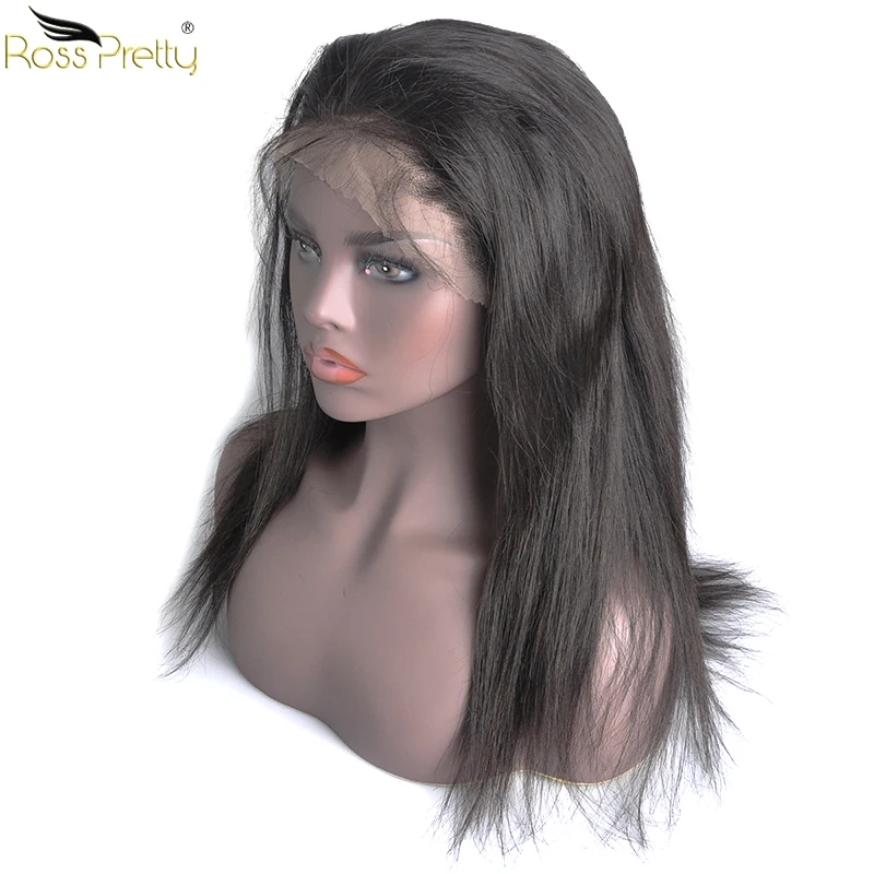 

lace frontal wig Ross Pretty Remy Lace Front Human Hair Wigs Peruvian Straight Hair Natural Black Baby Hair and Pre plucked
