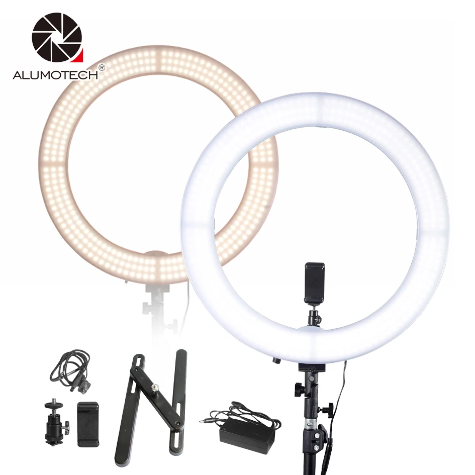 Светодиодная кольцевая ламсветильник Alumotech 18 дюймов 60 Вт 5500K/3200K|studio light bulb|photography
