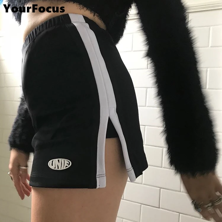 

New classic retro old school unif style black culottes side stripes split the fork letters print high waist skirt women