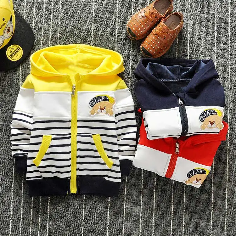 Spring Boys Cartoon Bear Stripped Hooded Cap Jackets Cardigan Baby kid ...