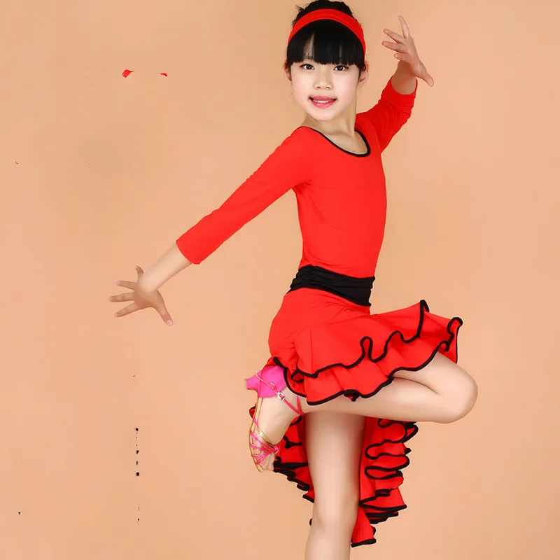 

Girl Kids Long Sleeves Standard Latin Competition Dress Children Modern Dance Ballroom Salsa Rumba Tango Samba Cha Cha Costumes