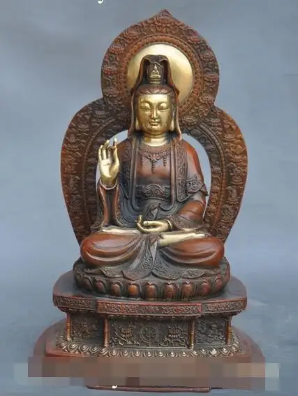 

S5327 12"china buddhism Purple Bronze 24K Gold Gilt Kwan-Yin Bodhisattva buddha statue