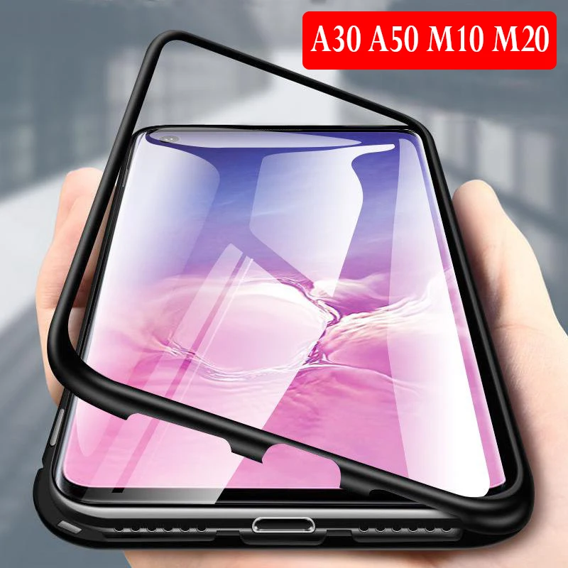 360 Полный Магнитный чехол для телефона для samsung Galaxy Note 10 Pro A30 A50 A70 M10 M20 Алюминиевый металлический бампер S10 S10 Plus стеклянный чехол
