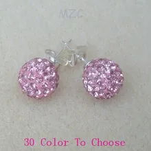 Подарок. 10 мм розовый Кристалл бусины модные серебряные пластины серьги гвоздики ювелирные изделия