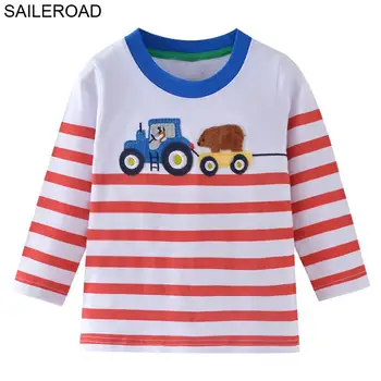 

SAILEROAD 2-7Years Trailer Car Embroidery Boys Long Sleeve Shirts for Child Tops Clothing Spring Kids Clothes Baby T Shirts