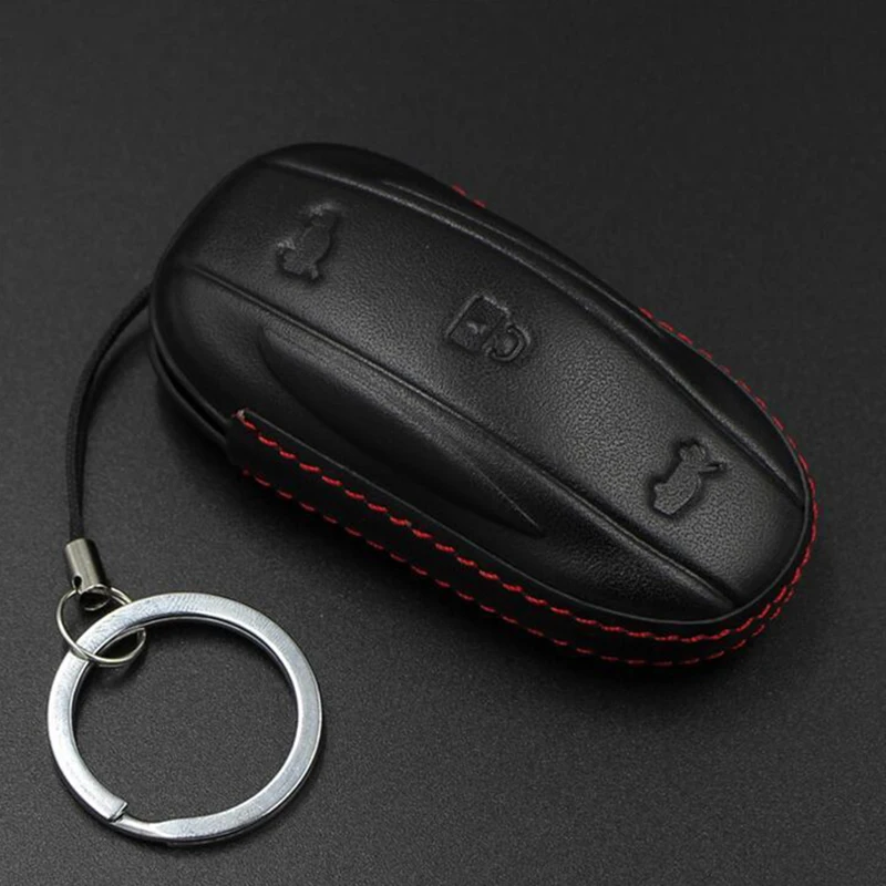 Leather Car Remote Fob Holder Cover For Tesla Model X /S Anti- dirty Key Smart Replacement High Quality Accessory - Название цвета: Black