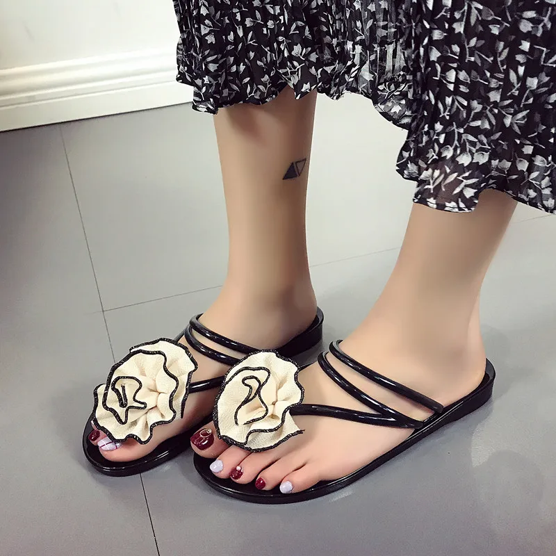 sweet lace flower flip fops women narrow band camellia slippers ladies soft comfortable clip toe