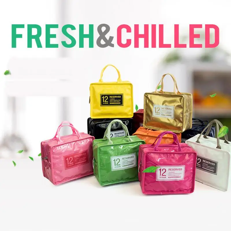 

Mirror PVC leather Fresh Insulation Thermal Portable Lunch Bag Canvas Fruit Waterproof Convenient ice Bag Cute Picnic Bags