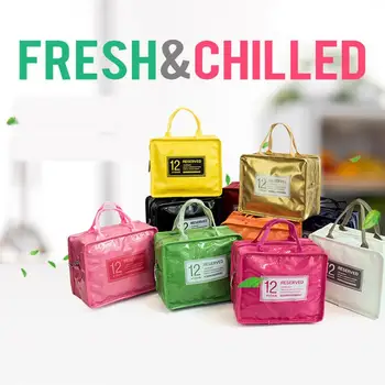 

Mirror PVC leather Fresh Insulation Thermal Portable Lunch Bag Canvas Fruit Waterproof Convenient ice Bag Cute Picnic Bags