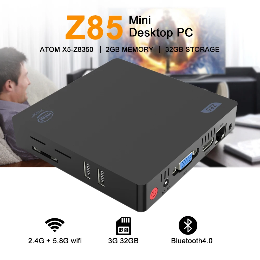 Z85 мини ПК 2 ГБ 32 ГБ/64 Гб двухэкранный дисплей 4K x 2K умный медиаплеер 4 5 8 ГГц двойной