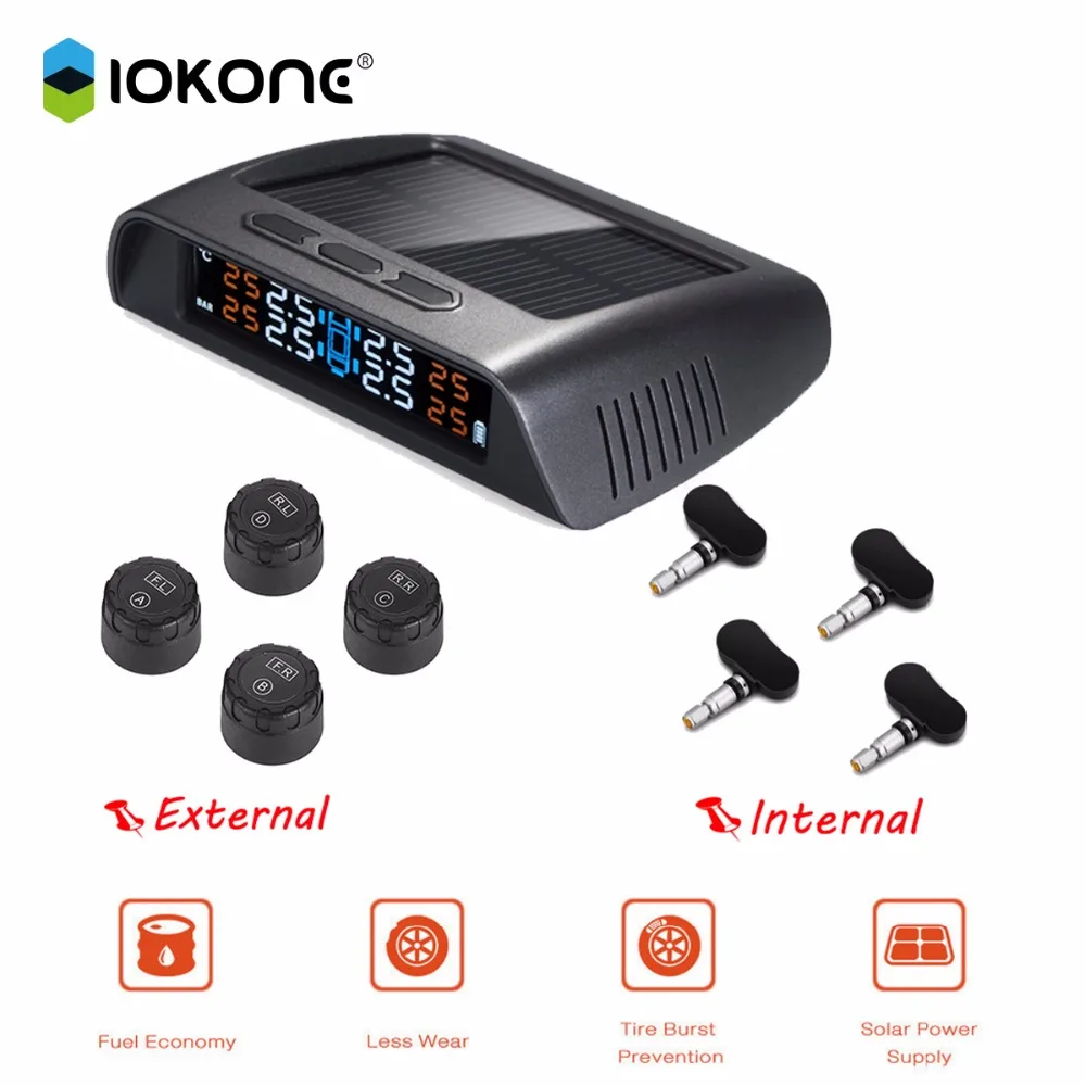 IOKONE TPMS Беспроводная система мониторинга давления в шинах реальном времени с ЖК
