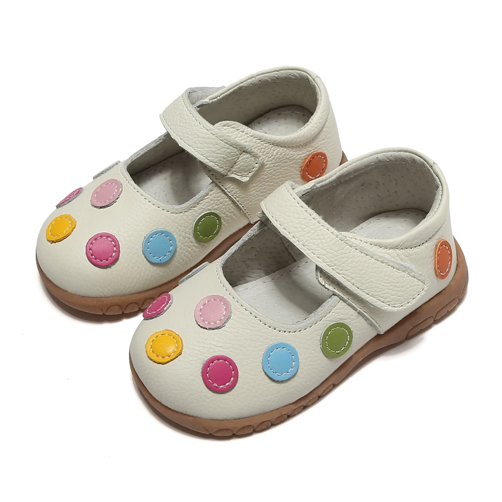 

2012 100% baby soft leather shoes kids white mary jane with multicolored polka dots wholesale retail free shipping