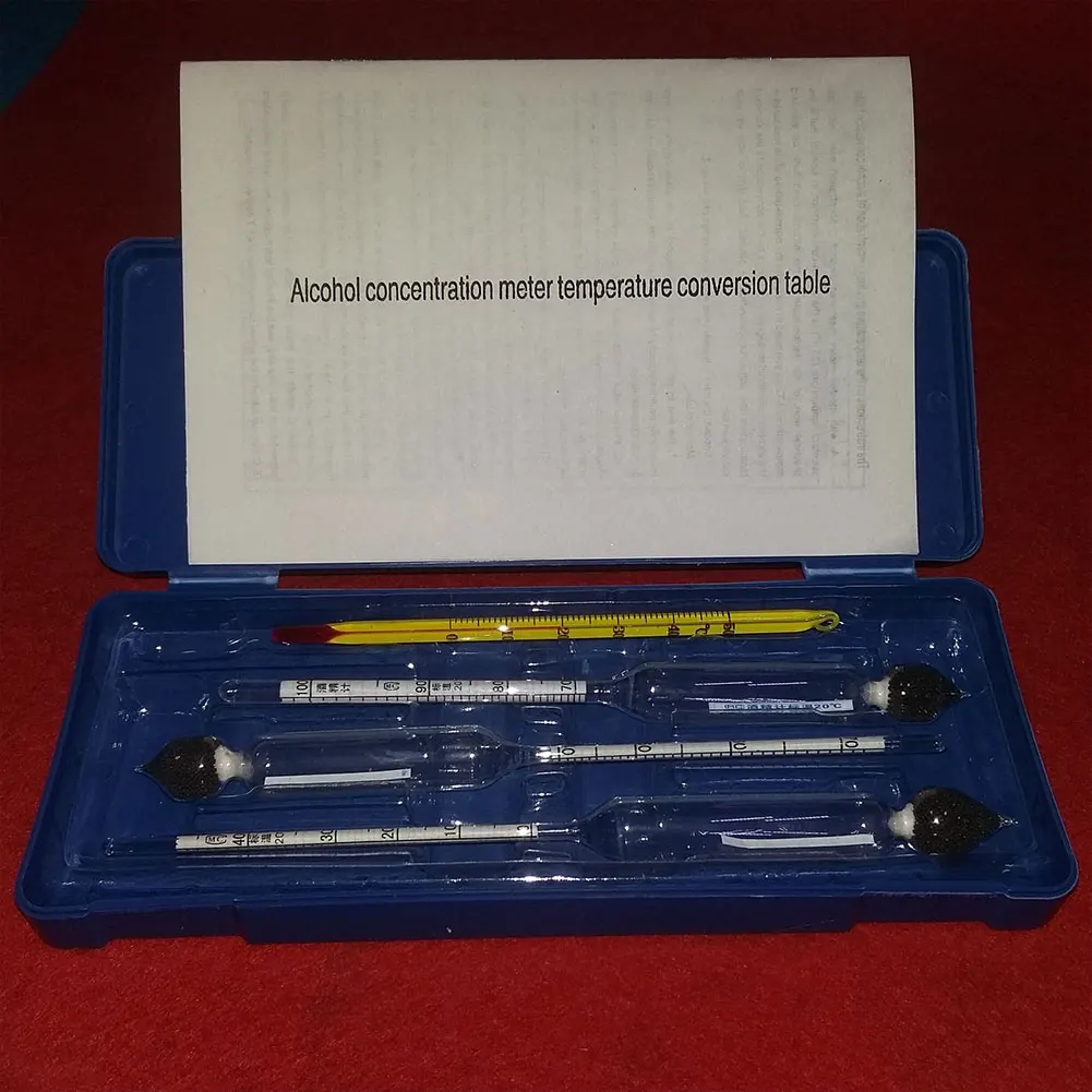 3Pcs Hydrometer+ Thermometer Alcohol Meter 0- Measure DIY Proof Hydrometers Tester Tool Lab Equipment
