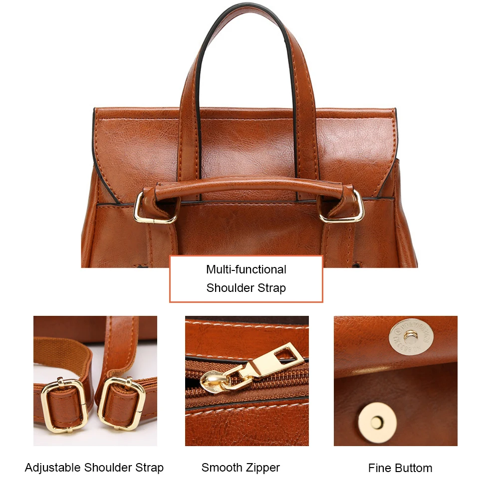 HERALD moda mujeres mochila de cuero de calidad de gran capacidad bolso de escuela para chica adolescente Vintage bolso mochila