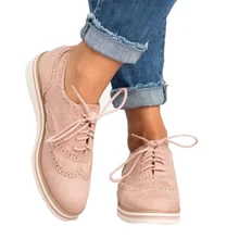 

Casual Autumn Women Shoes Fashion British Style Brock Carved Large Size Lace Up Pump New Solid Wedges Lace Up Round Toe Footwear