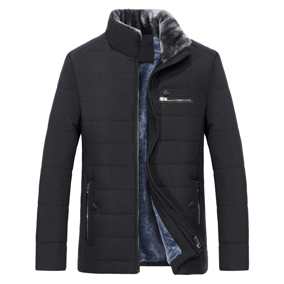 

Men Winter Coat Jacket Middle-aged Fleece Warm Cotton Padded Thicken Male Parkas Jackets Coat Mens Stand Collar Outwear Overcoat