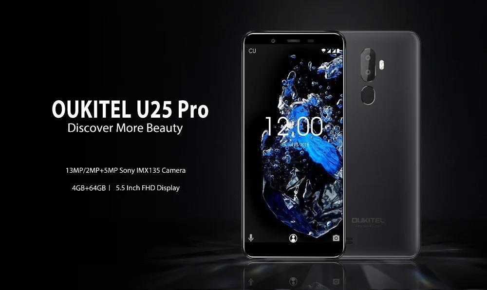 Oukitel U25 Pro 5,5 "2.5d Incell Дисплей 13mp + 2mp/5mp Android 8,1 мобильный телефон Mt6750t Octa Core 4g 64g отпечатков пальцев Смартфон