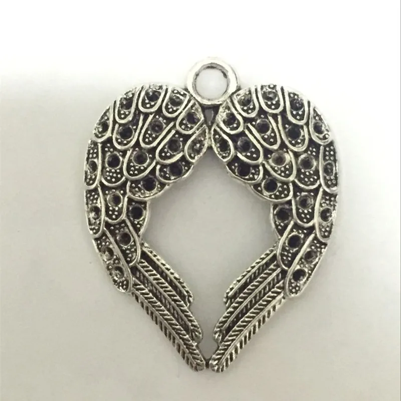 10Pcs Antique Silver Tone Angel Wings Heart Shape Charm Pendants DIY