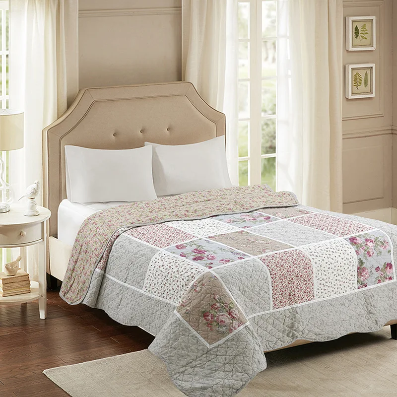 CHAUSUB Cotton Bedspread Quilt 1pc Floral Printed Coverlet American Patchwork Quilts Twin Size 150x200cm Quilted Sofa Blanket