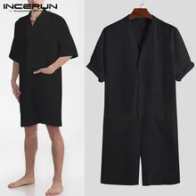INCERUN, мужской комбинезон, однотонный, хлопок, на пуговицах, свободные, с карманами, брюки, пляжная одежда, мужские комбинезоны, комбинезон, уличная одежда