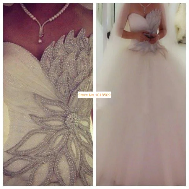 

New Arrival Elegant Tulle Princess Crystal Custom Made Long Floor Beaded Gorgeous Bridal Ball Gowns Fashion Hot
