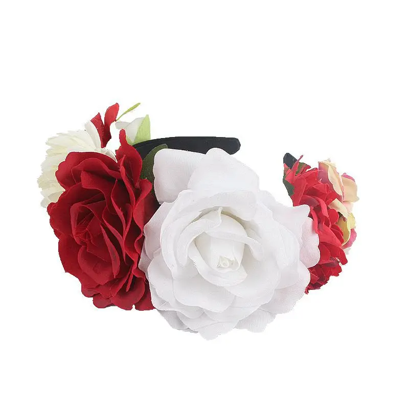 Женская Гавайская эластичная повязка на голову в виде цветка розы с пряжкой и цветочной короной, Рождественская тиара, повязка на голову, Мексиканский головной убор