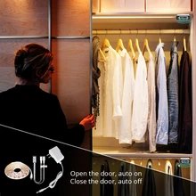 Умный ночник под шкафом, кухонный светильник с датчиком движения, дверной контроль, светодиодный светильник, 12 В, гардеробный шкаф в спальню, освещение