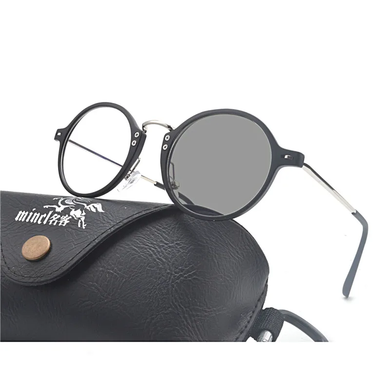 Круглые фотохромные солнцезащитные очки для близорукости, готовые мужские и женские оправа для очков от близорукости с цветными линзами, солнцезащитные очки, очки для близорукости, FML - Цвет оправы: black-300