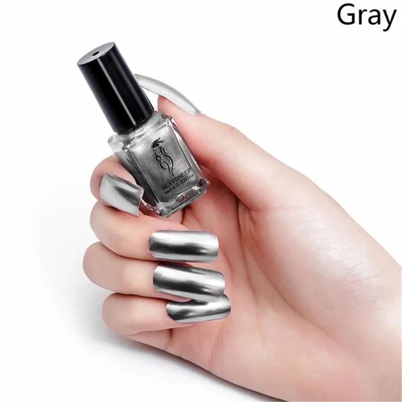 Gray SEXYSHEEP 6 мл зеркальный эффект лак для ногтей металлик Фиолетовый Розовый Золотой Серебряный Хром лак для ногтей маникюрный лак - Цвет: Gray