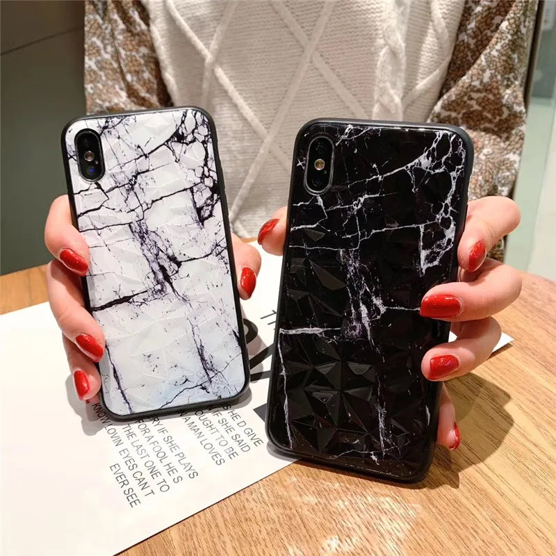 

3D Diamond Pattern Marble Case For Coque iphone XS MAX XR XS X Case Back Cover For iphone 6 6S 7 8 Plus Cover Phone Case Fundas