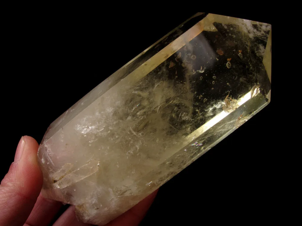

huij 00840 NATURAL CLEAR SMOKE CITRINE QUARTZ CRYSTAL POINT WAND HEALING Bronze Statue