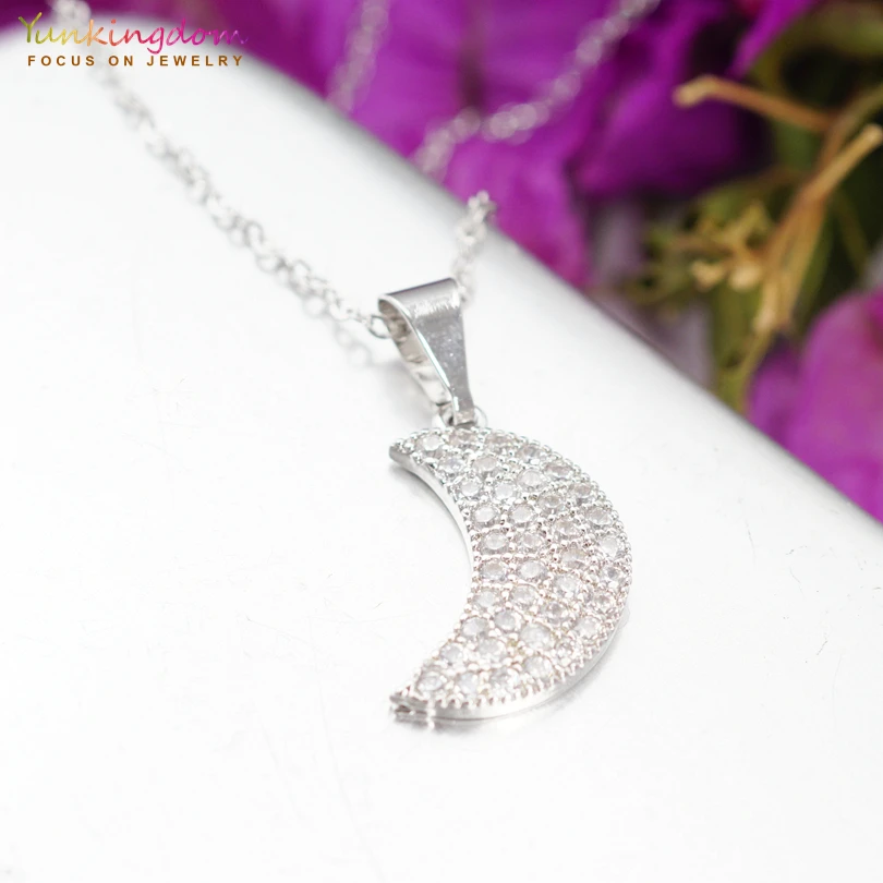 

Yunkingdom new moon design fashion chain pendants & necklaces for women cz crystal silver color jewelry charm necklace K2182