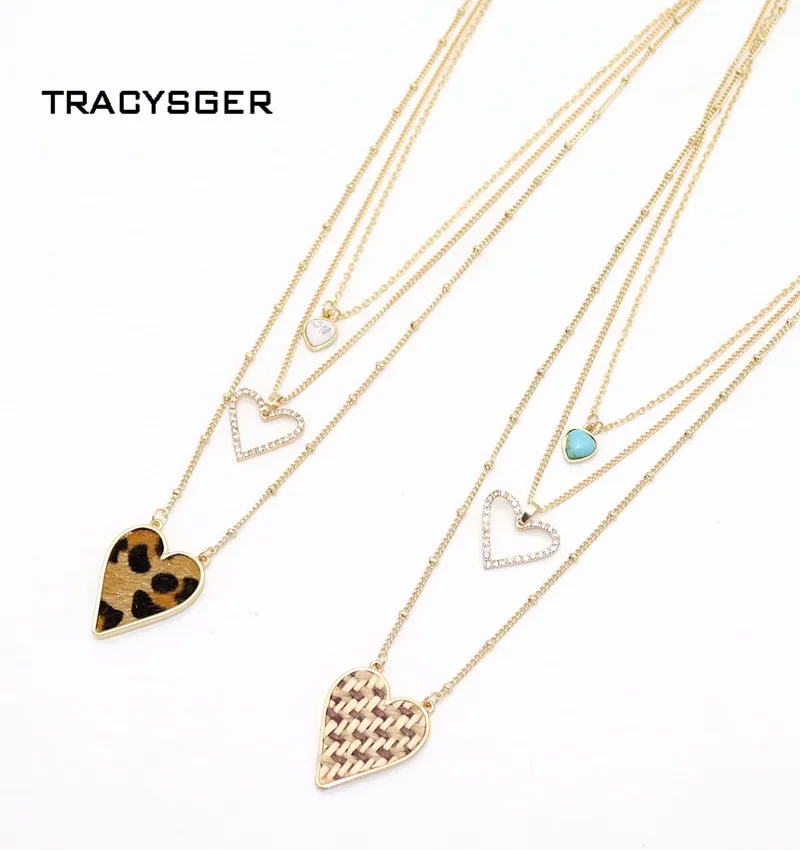 AE-N84162/TRACYSGER/Сердце три слоя травы переплетения леопардовой печати замши сплава