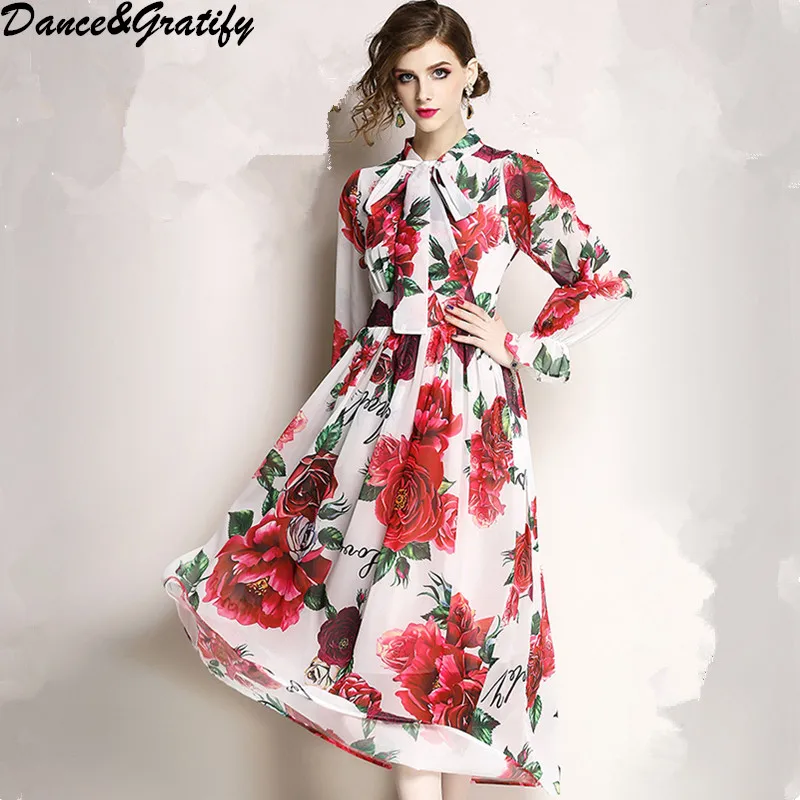 

High Quality Long Maxi Dress 2018 New Fashion Runway Design Full Sleeve Vintage Print Floral Paty Dresses Vestidos De Festa