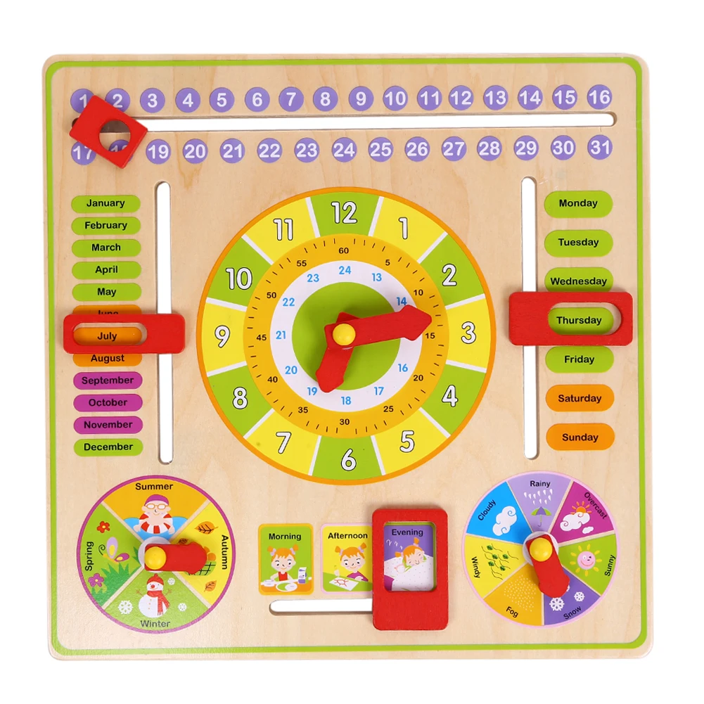 

Wooden Cognitive Calendar Clock Toy Multifunction Early Education Toys Calendar Months Date Weather Week Season Learning Blocks