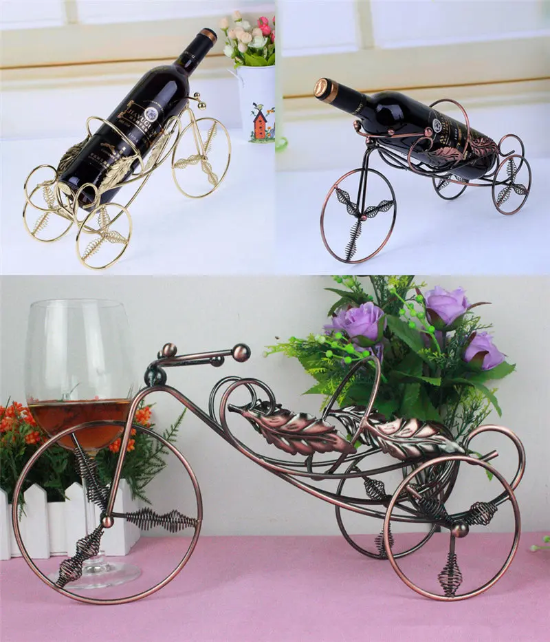 1PC Wine Rack Iron Holder Stand Bronze Coated Bike Style Red Wine Holder For Party Supplies