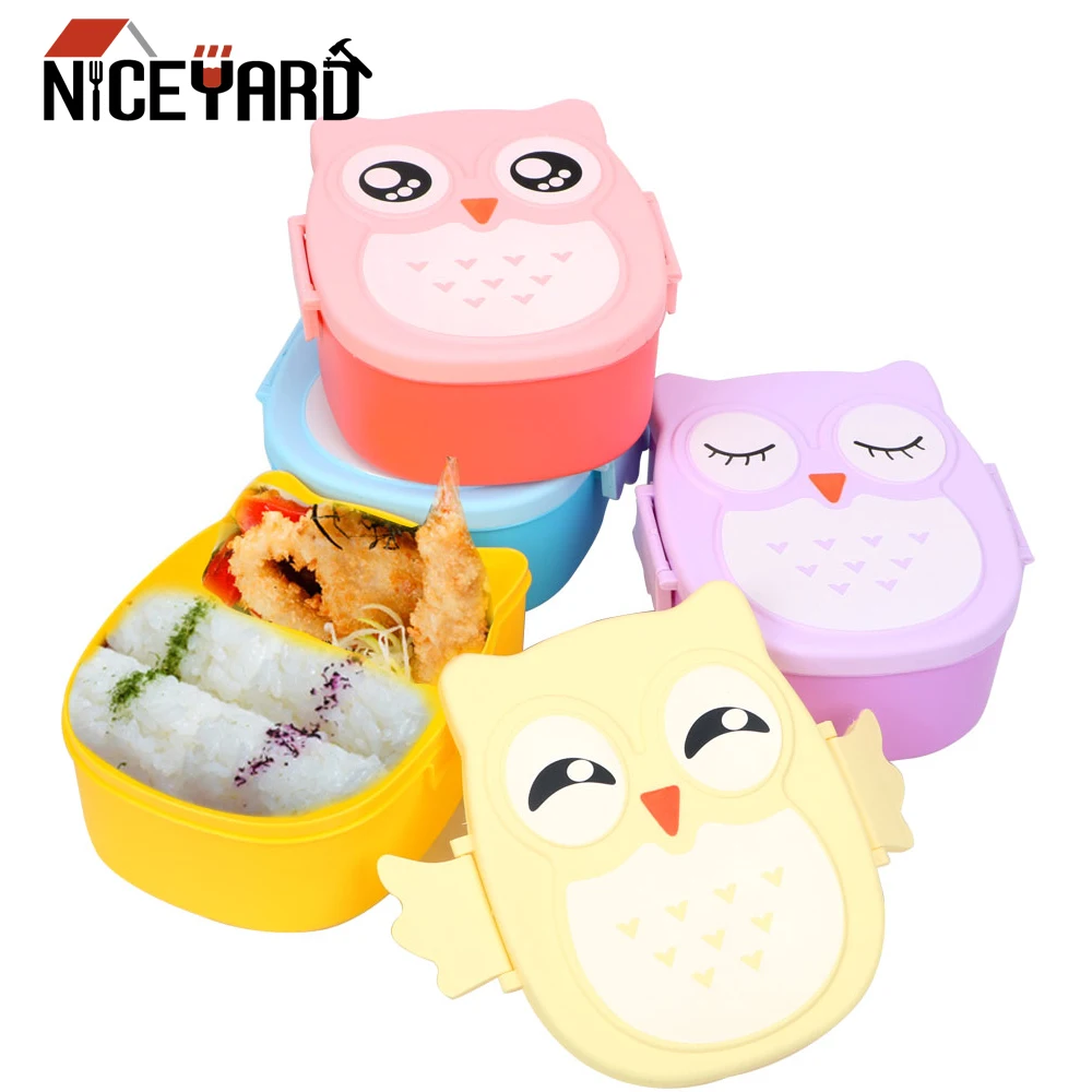 

900ML Owl Shape Lunch Box Children Bento Boxes Lunchbox with Spoon Fork Cute Kitchen Accessories Food Container Storage Case
