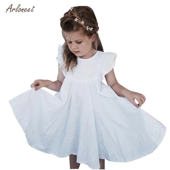 

ARLONEET kids dresses for girls Solid Linen Ruffle Princess Casual Beach Dress Outfits Clothes girl dresses for beach wedding
