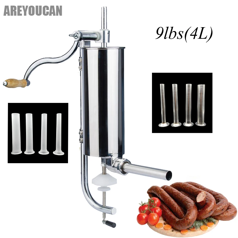 9lbs Stainless Steel Sausage Maker 4L Manual Sausage Stuffer Machine Making Filling Vertical Sausage Filler Meat