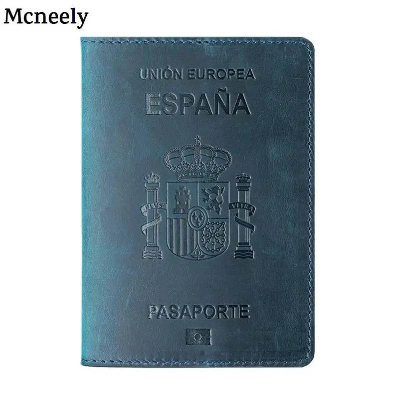 Мужская испанская Обложка для паспорта из натуральной кожи Crazy Horse, одноцветная Обложка для паспорта, бизнес унисекс, прочный Чехол-кошелек для путешествий Espana
