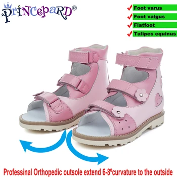 

Princepard 2019 High orthopedic sandals for girls pink heart pattern girls summer shoes size 20-36 genuine leather sandals