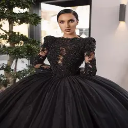Современные Черные вечерние платья с длинным рукавом кружевная Апликация ярусы юбки роскошное вечерное платье официальная Вечеринка Vestido